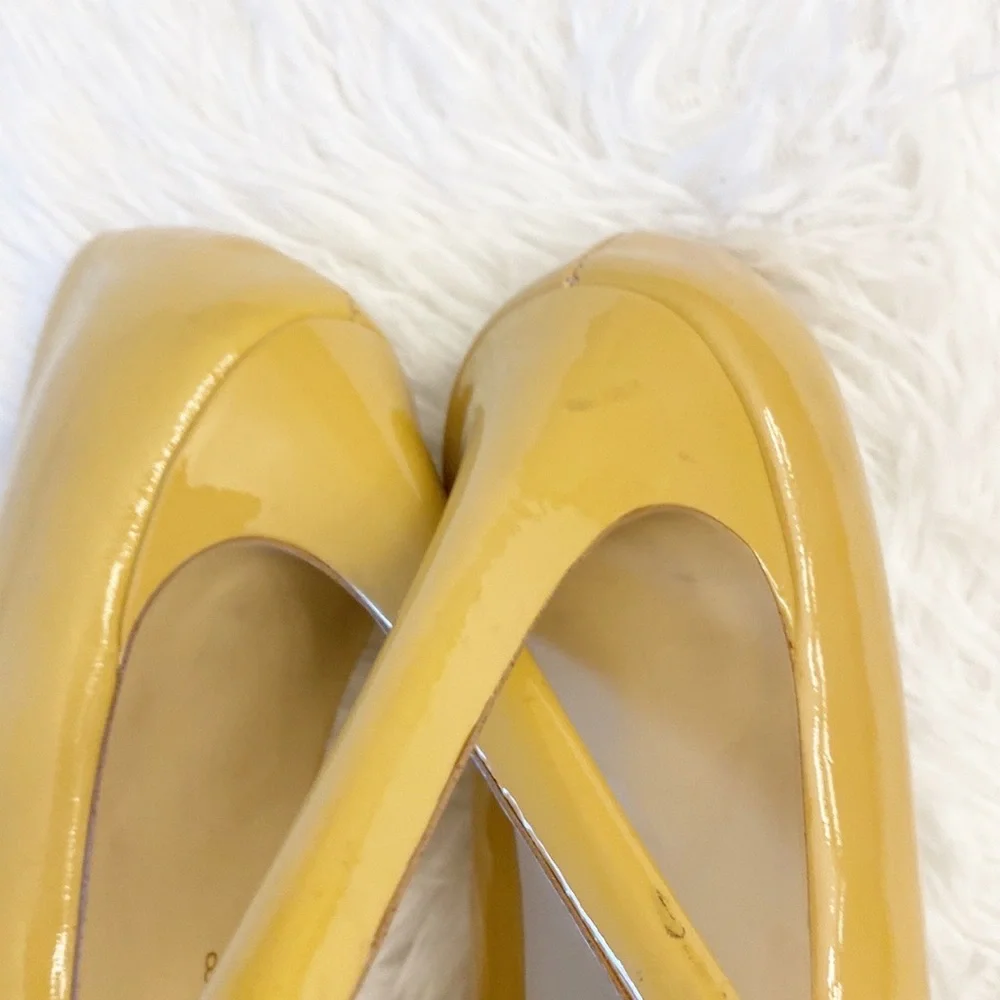 ANTHROPOLOGIE | Kelsi Dagger Tan Patent Leather Platform Heels women size 8